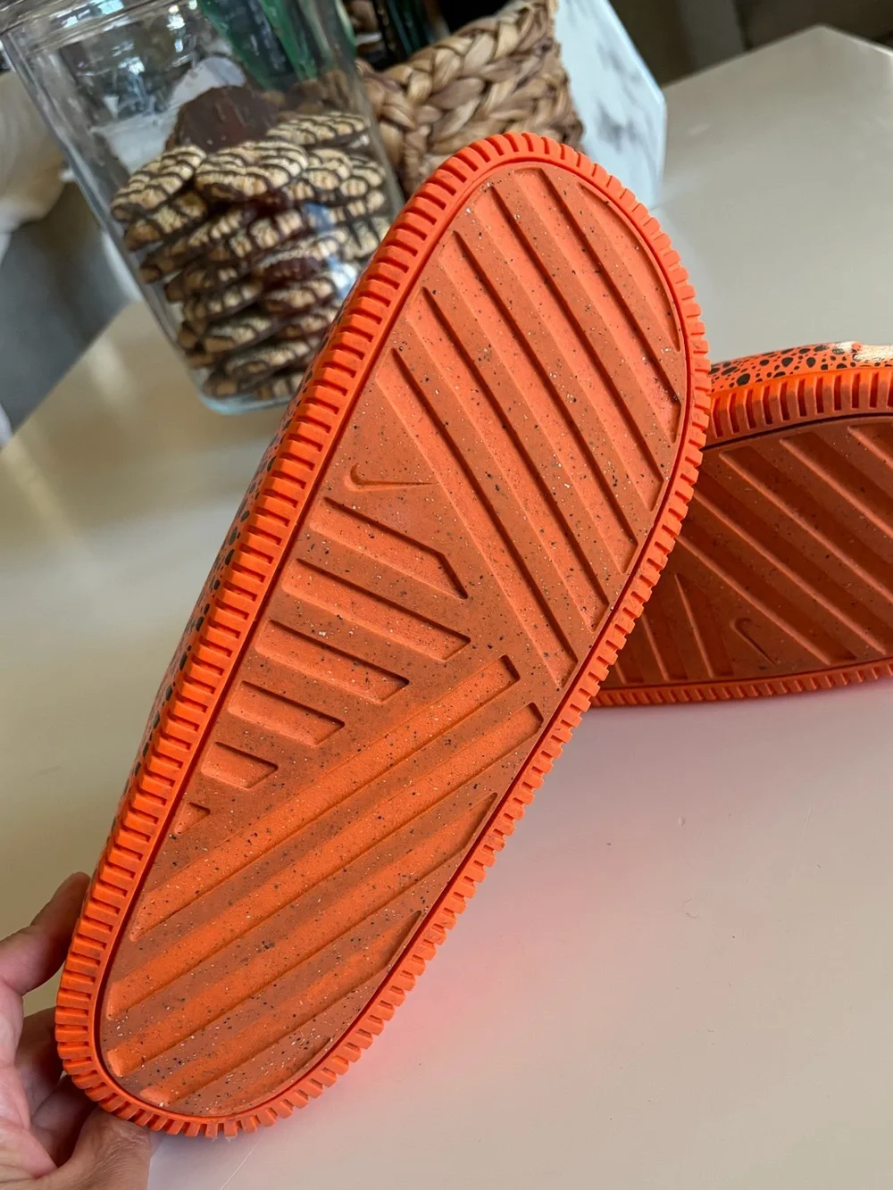 Nike calm slide sandals Orange and Black Speckle Slide Sandals